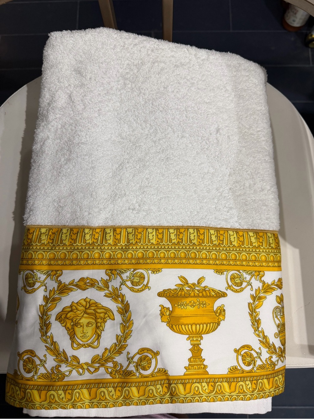 Versace Gold & White Medusa and Urn Border Bath Towel